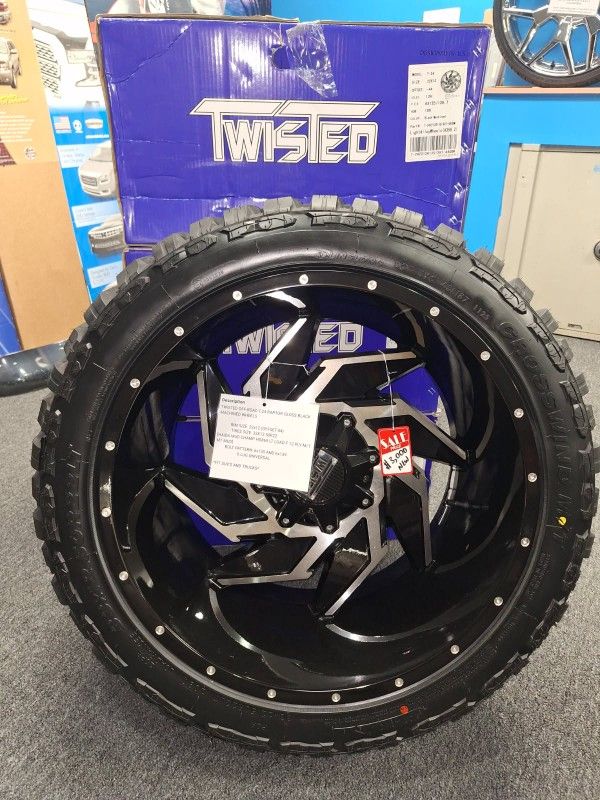 22" TWISTED OFF-ROAD T-24 RAPTOR GLOSS BLACK MACHINED WHEELS