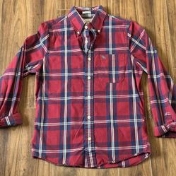 Abercrombie Classic Red Flannel Lumberjack Shirt Muscle Fit Button Up Mens Small