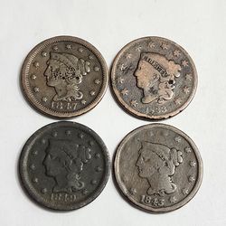 Lot of (4) Antique Large Cent Coins