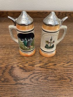Ceramic German beer stein salt and pepper shakers