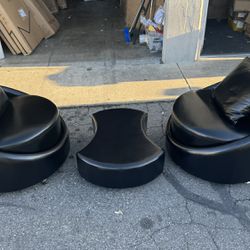 Brand New Two Lather Black Chairs And Ottoman 