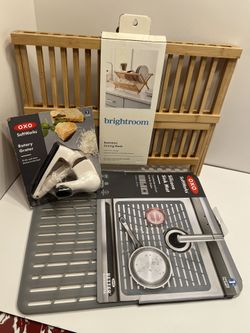Bamboo Dish Drying Rack, OXO Sink Mat And OXO Hard Cheese Grater