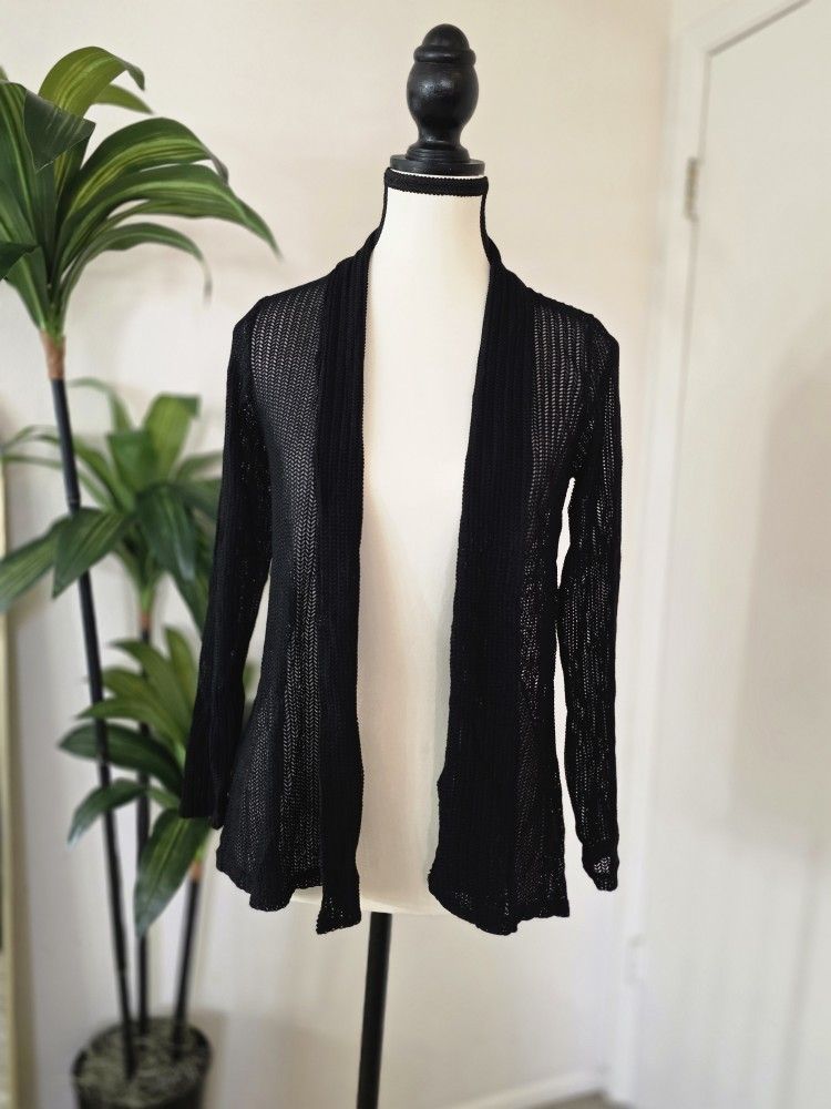 Black Open-Front Knit Cardigan