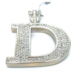 10KT White Gold Diamond D Pendant 32.80g 3CTW I-1058