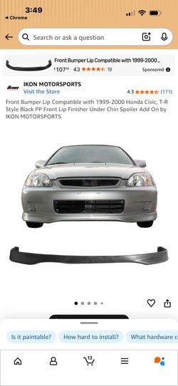 ICON Motorsports Civic Type R Style Front Lip For 1999 Civic Coupe/EK Civic