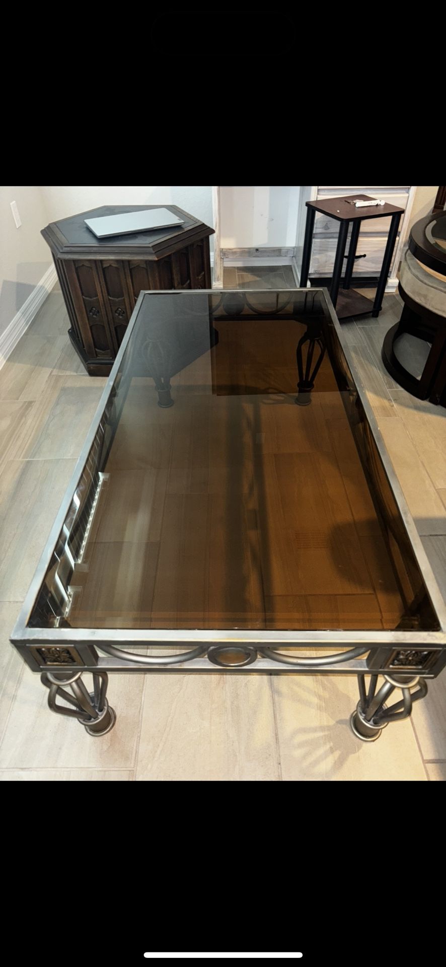 Glass & Metal Coffee Table – $65