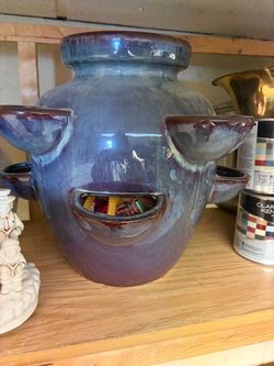 Large Glazed Ceramic Pottery Jar with Handles
