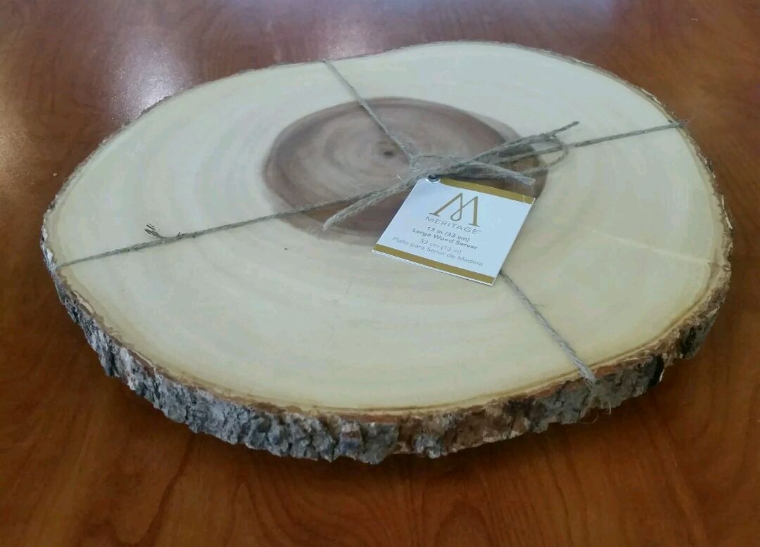 13" MERITAGE NATURAL ACACIA WOOD TREE TRUNK BARK SERVING TRAY