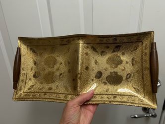 Gold serving  dish, with Etched seashells