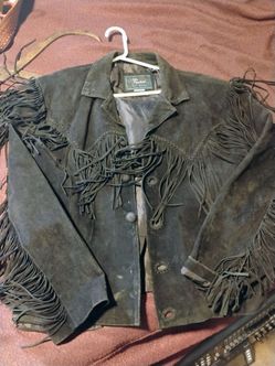 Vintage 80s Black Suede Fringe Cropped Jacket  XL