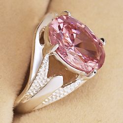 "Oval Light Pink Lovely 925 Silver Ring for Women, VIP104
  