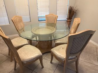 Round Glass Top Dining Table with 6 Chairs