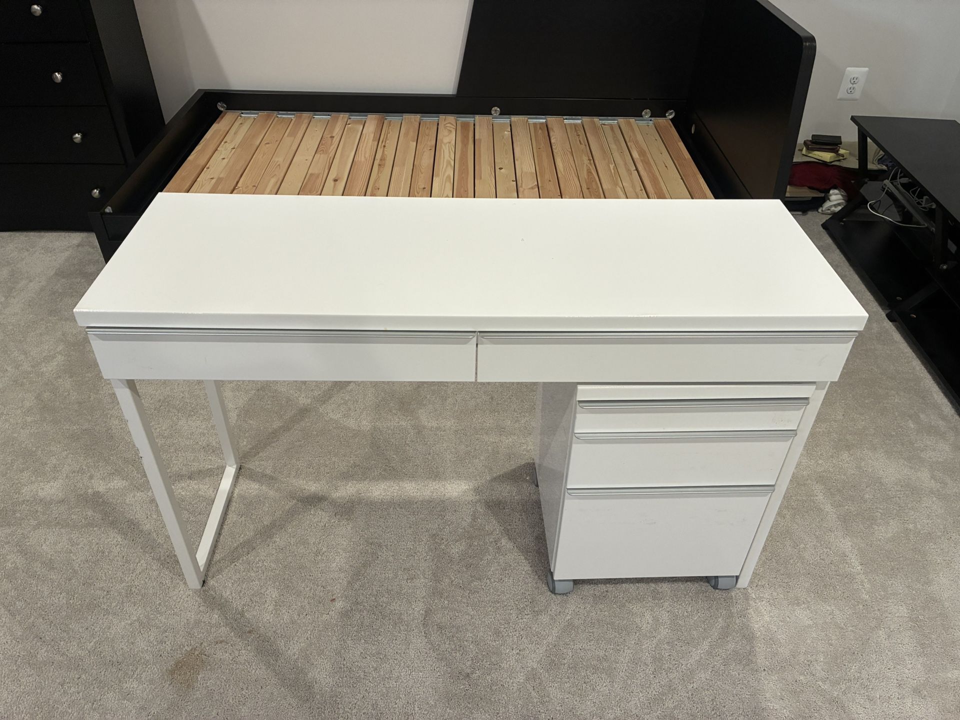 IKEA White Desk Set With Drawers And Filing Cabinet With Optional Chair