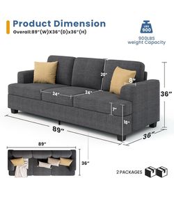 Couch - 3 Seater Couch or Sofa for living Room
