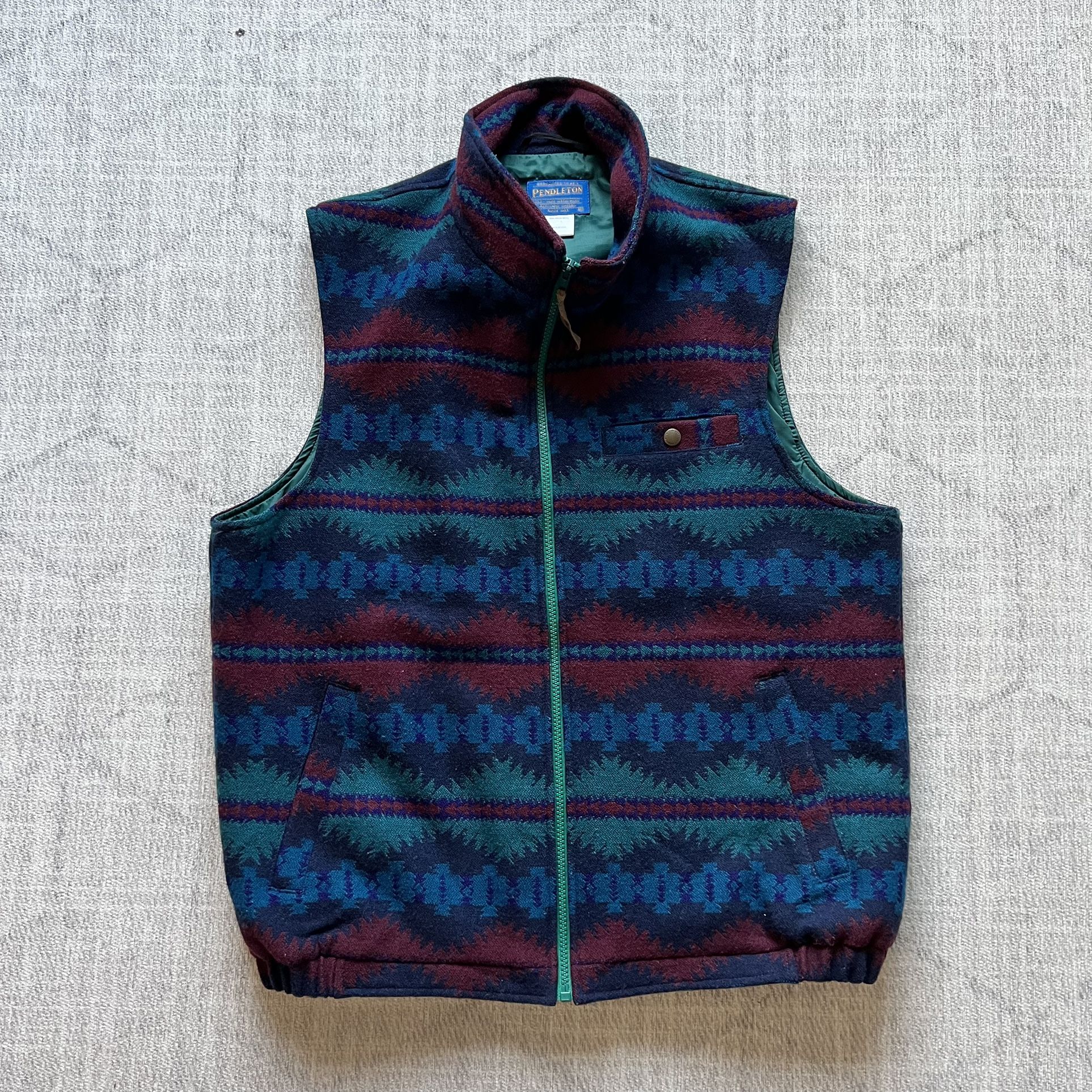Vintage Pendleton Southwestern Aztec Men’s Blue Zip Up 100% Wool Vest MEDIUM