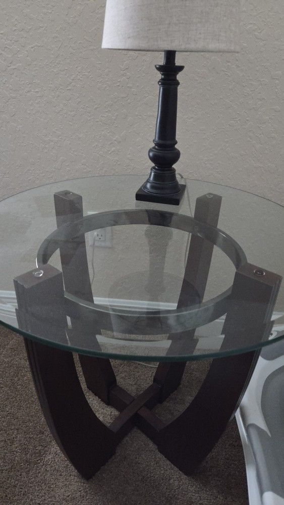 2 End Tables , Wood And Chrome