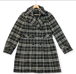 Giacca Womens Peacoat Tweed Prince of Wales Plaid Jacket Sz XL Double Breast