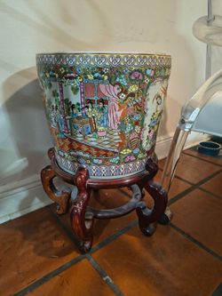Chinese rose fish bowl planter