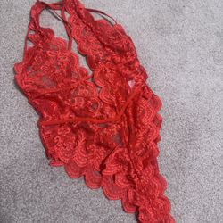 New Medium Red Lace Bodysuit Lingerie 