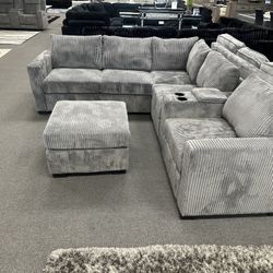 Gray Sofa Sectional Dark Gray w/ Free Ottoman 