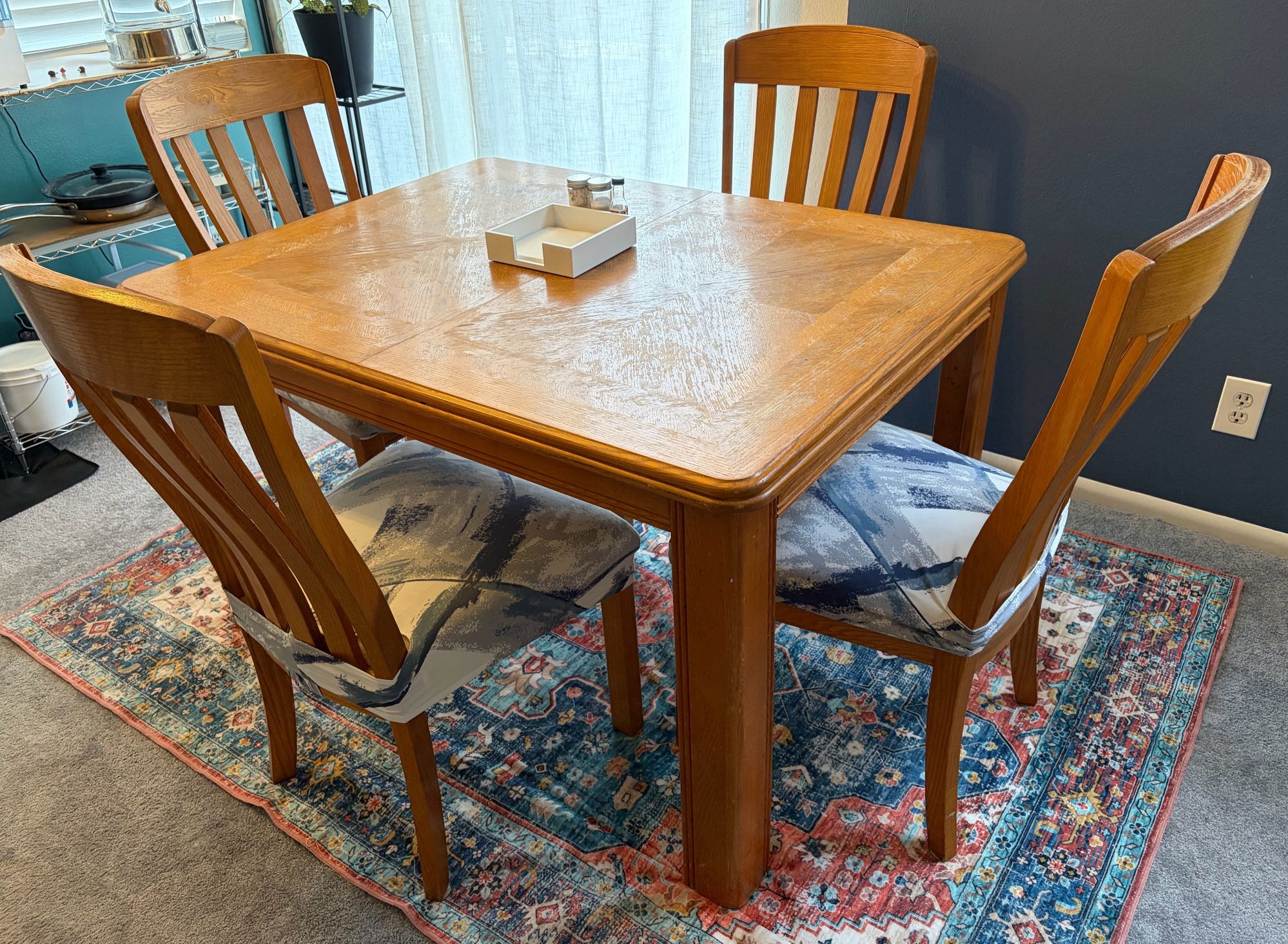 Wood dining room/kitchen table with 4 chairs set