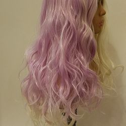 Long Pink With White Wavy Wig