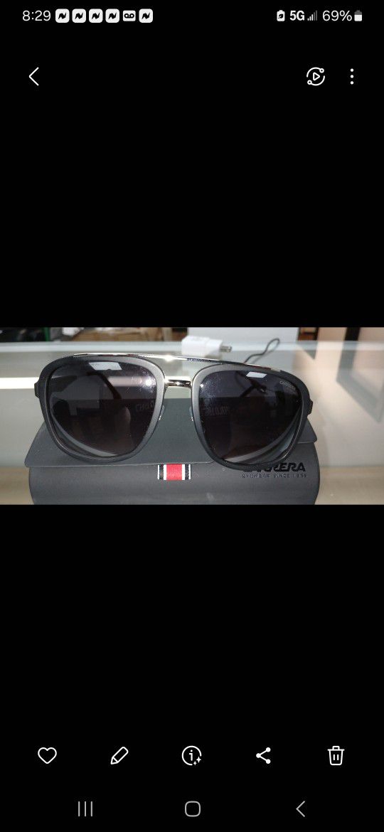 New Carerra Matte Black Ruthenium Aviator Authentic Sunglasses 