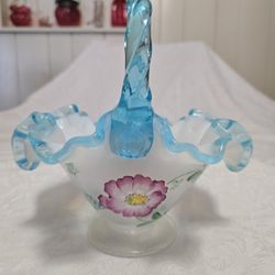 Fenton Hand Painted Landmark Collection Opal Basket