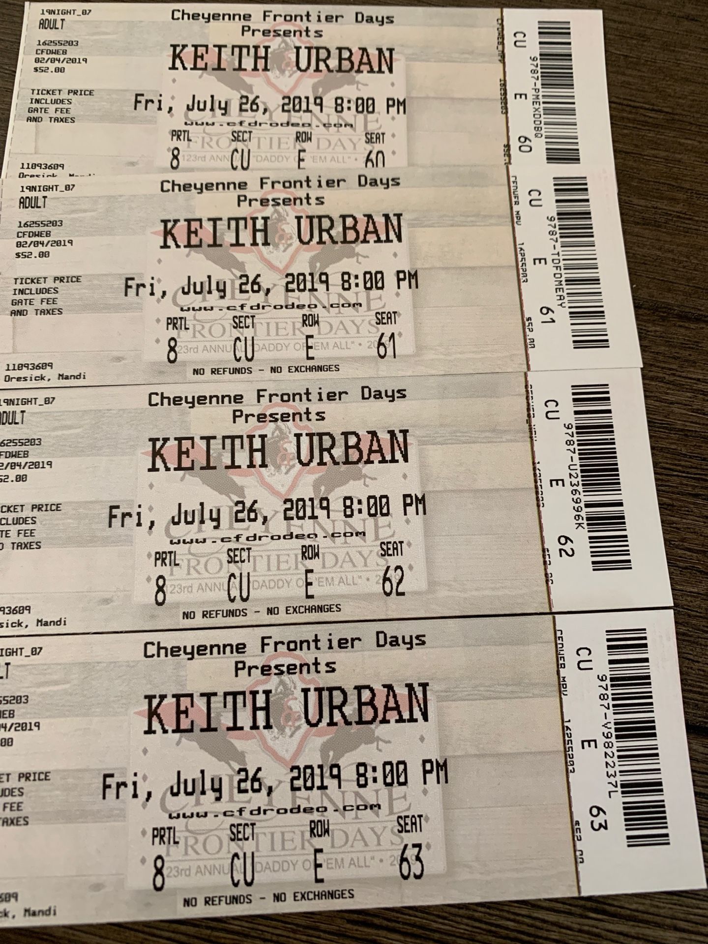 4 tickets to Keith Urban concert In Cheyenne. Tickets to concert include entrance into the fair.
