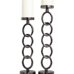 New Deco 79 Aluminum Metal Geometric Decorative Candle Holder Chain Link Candle Stand, Set of 2 Candlestick Holder 23", 19" H, Dark Gray