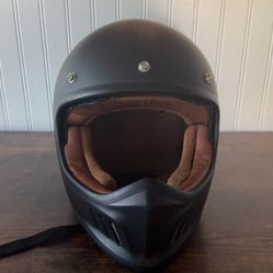 Matte Black Motorcycle Helmet with Brown Interior
