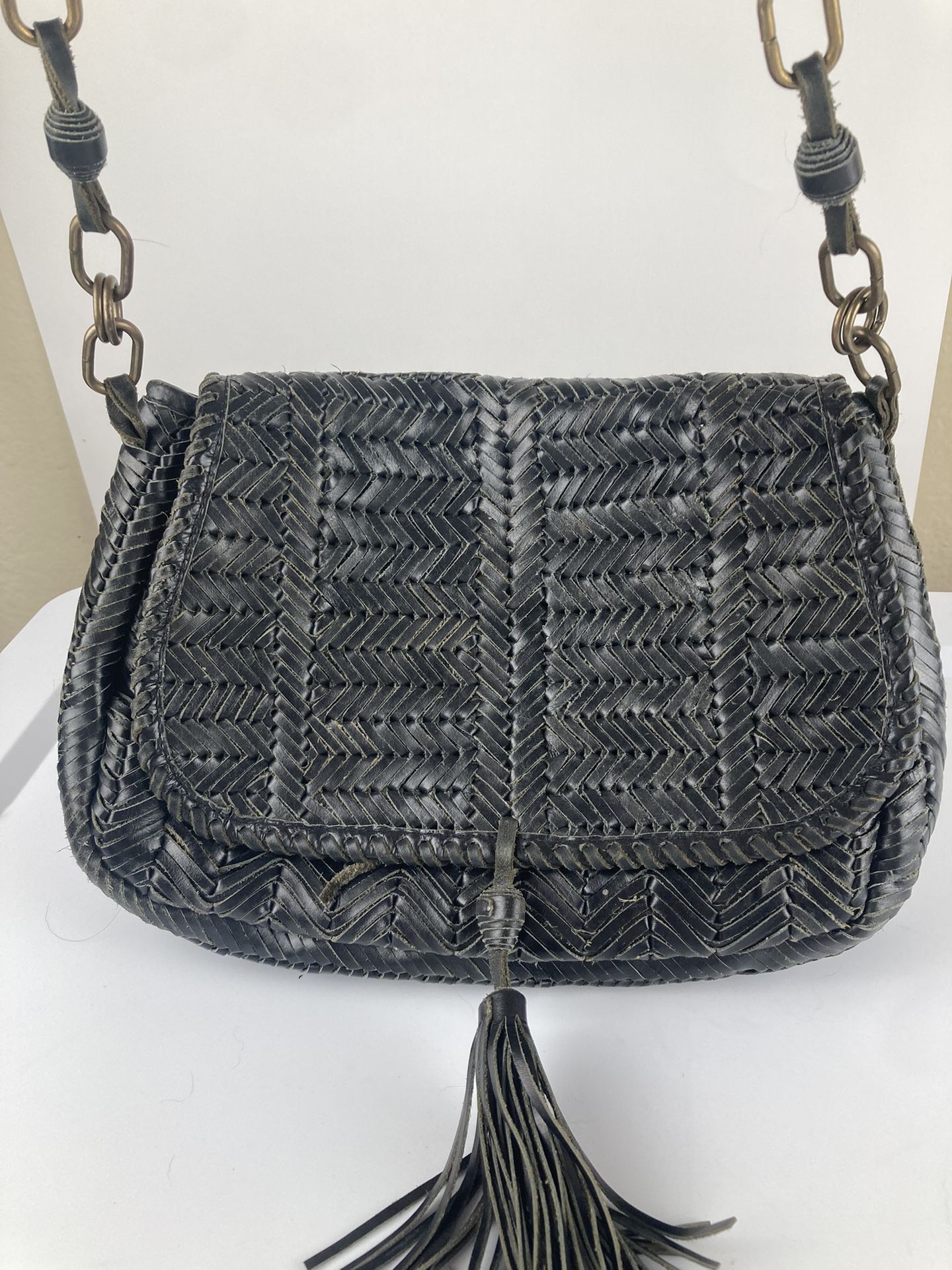 ABS Allen Schwartz woven black leather handbag
