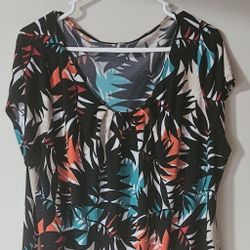 1X Worthington Woman's Tropical Print Short Sleeve Top