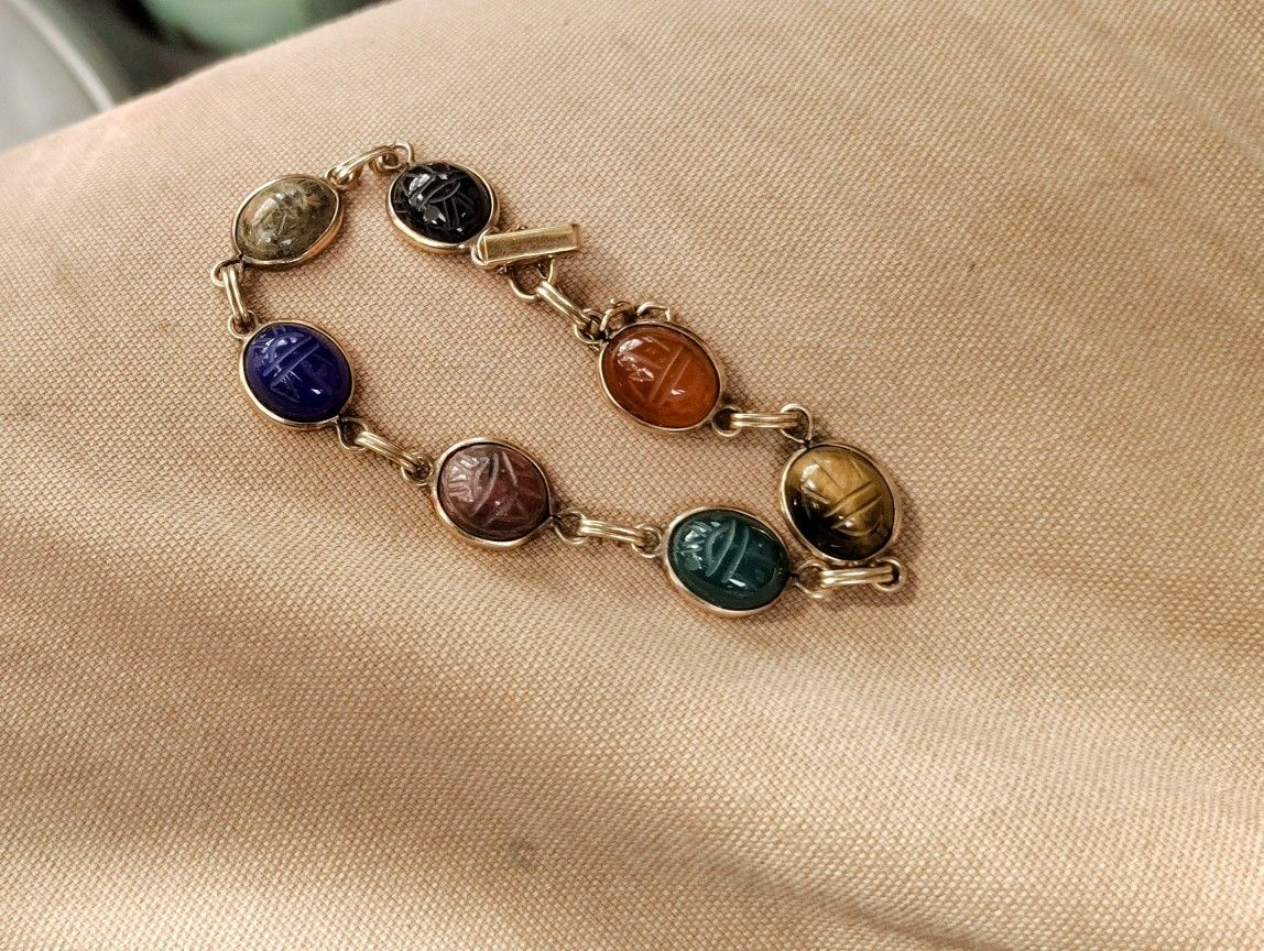 Real Vintage Gold Scarab Bracelet -14kt Gold