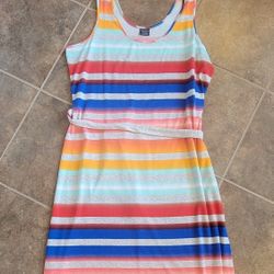 Faded Glory Multicolor Striped XL Maxi Dress with Bow