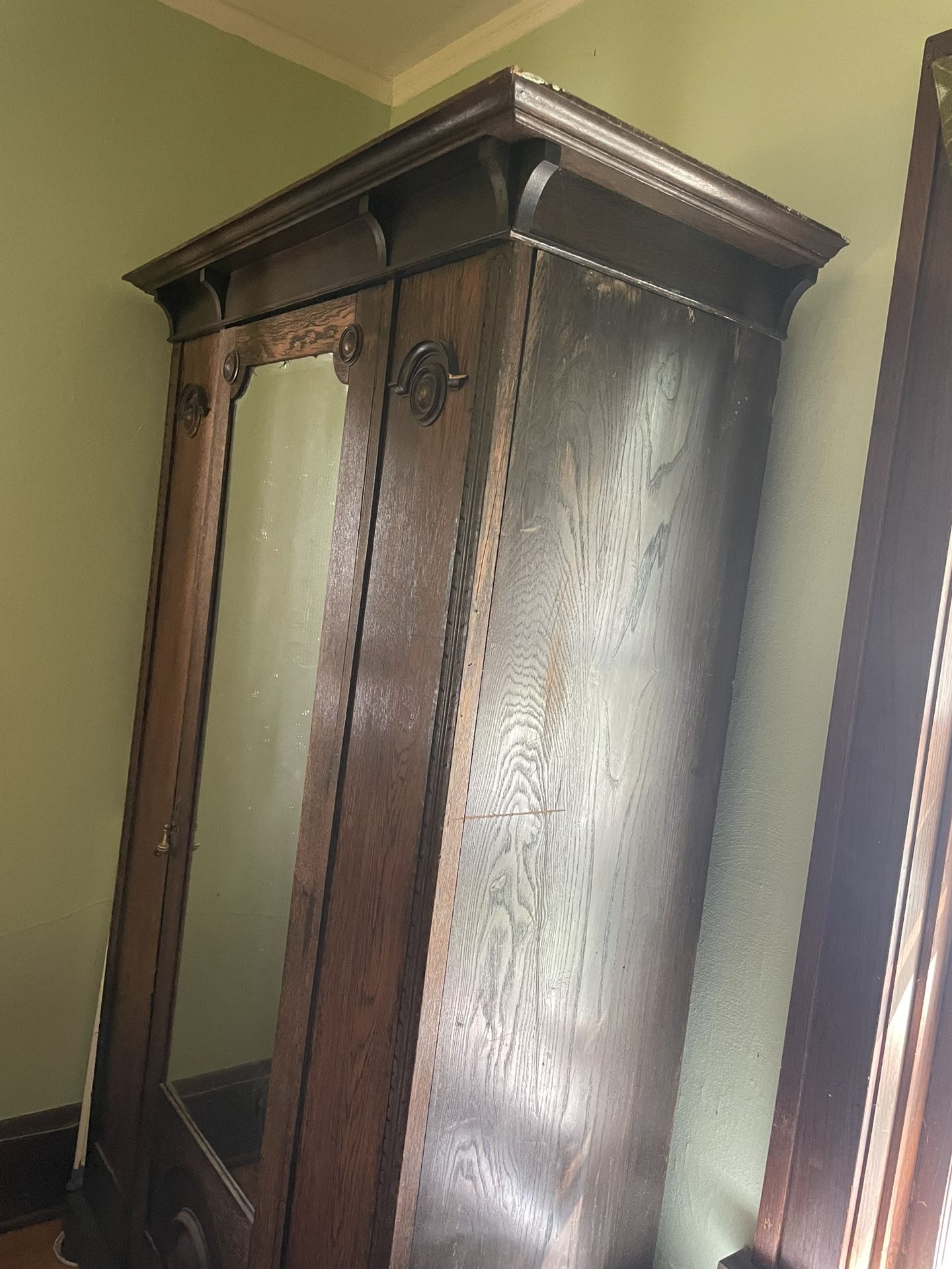 Antique Solid Wood Armoire With Mirror