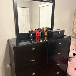 Dark Brown/Black Dresser with Mirror