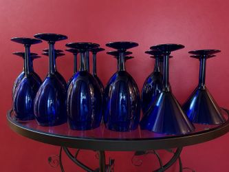 Cobalt Blue Stemware Set: 17 Pieces (Wine, Martini & Water Glasses)
