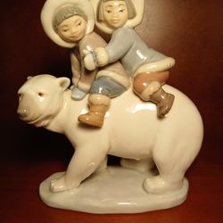 Vintage Retired Lladro "Eskimo Riders" on a polar bear