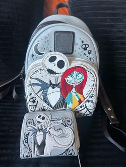 Loungefly NBC Jack & Sally Heart Mini Backpack and wallet