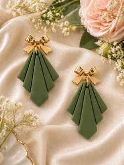 Green Fan Handmade Polymer Clay Earrings