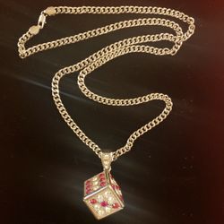 IceCrush Silver Cz/Die CHARM w/19" Chain Sterling SILVER