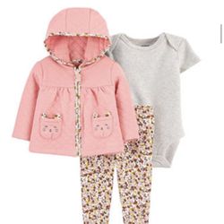 Baby Girl Bunny Carters 3-pc New Outfit Hoodie Bodysuit Pants 6m