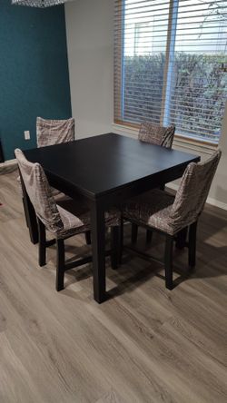 35.5" Square extendable Ikea dining table and 4 chairs