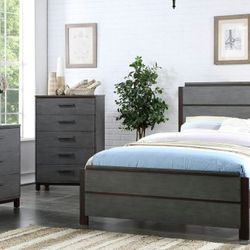 Brand new grey finish 4PCs queen bedroom set (queen frame, dresser, mirror, nightstand)
