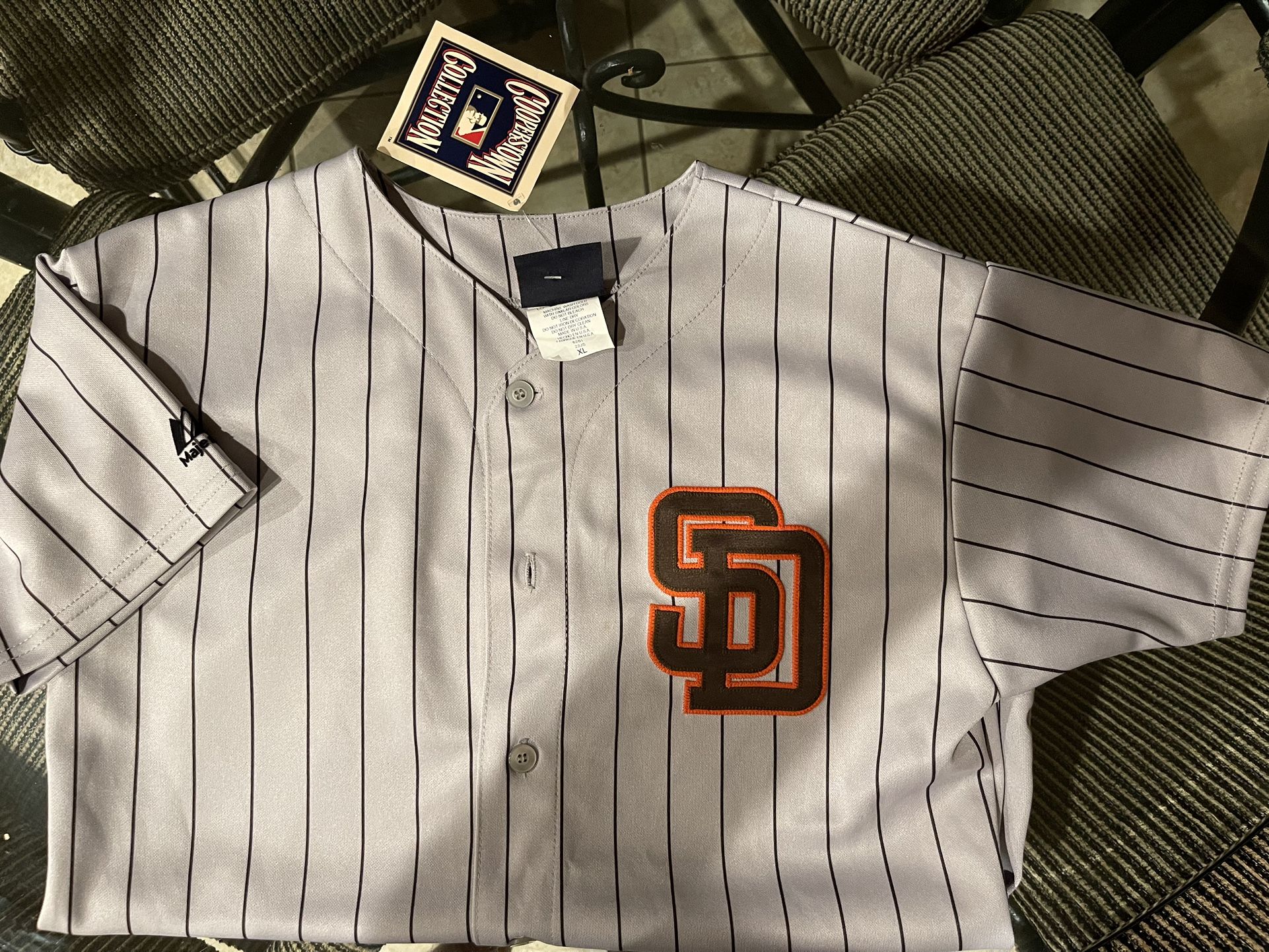Vintage San Diego Padres Jersey Button Down Pinstripe Grey for