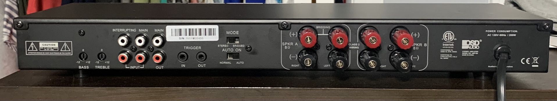 OSD 100W Stereo Amplifier, Dual Source Input, Bass & Treble Control, Auto-On, Class D XMP100