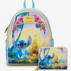 Loungefly Stitch Castle Mini Backpack and Wallet