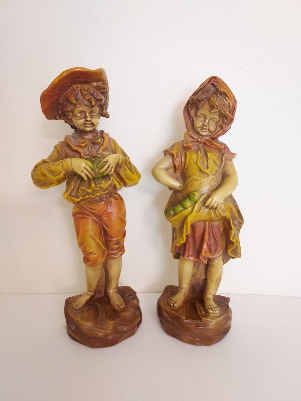 Vintage 11 inch Chalkware Male and Female Couple Wall Decor Statues 