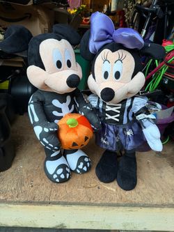 Disney Gemmy Halloween Mickey and Minnie Mouse Skeleton Plush Door Greeters